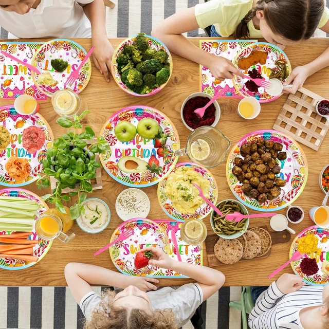 Alt view image 10 of 12 - Avezano 192 Pcs Candyland Party Decorations Lollipop Dessert Theme Birthday Party Decorations Disposable Candy Land Tableware Party Supplies Paper Plates Napkins Forks Set for 24 Guests