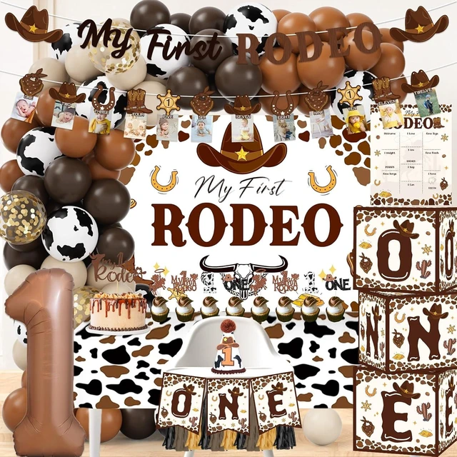 Alt view image 7 of 12 - My First Rodeo Decorations Boy, Western Cowboy 1st Birthday Party Decorations, Western Balloon Arch Kit Cowboy Party Supplies Backdrop Photo Banner Tablecloth for 1st Rodeo Birthday Party Decor Boy