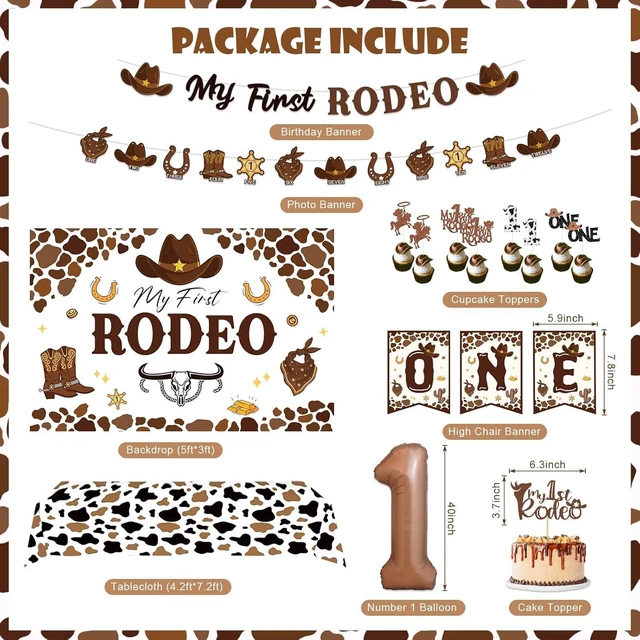 Alt view image 8 of 12 - My First Rodeo Decorations Boy, Western Cowboy 1st Birthday Party Decorations, Western Balloon Arch Kit Cowboy Party Supplies Backdrop Photo Banner Tablecloth for 1st Rodeo Birthday Party Decor Boy