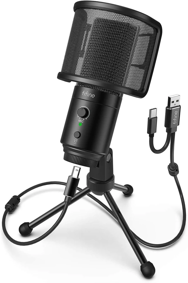 Alt view image 8 of 14 - FIFINE K683A USB Desktop PC Microphone for Recording Streaming | Studio Condenser Mic, Gain Knob, Mute Button, Headphone Jack, Extra USB-C Plug, Pop Filter for Computer and Mac