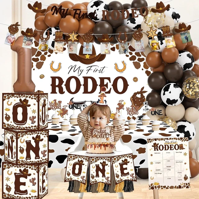 Alt view image 10 of 12 - My First Rodeo Decorations Boy, Western Cowboy 1st Birthday Party Decorations, Western Balloon Arch Kit Cowboy Party Supplies Backdrop Photo Banner Tablecloth for 1st Rodeo Birthday Party Decor Boy