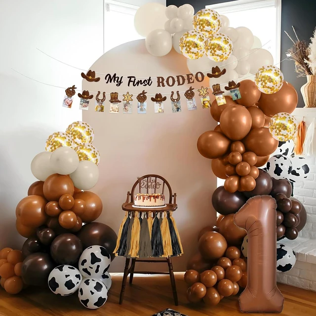 Alt view image 11 of 12 - My First Rodeo Decorations Boy, Western Cowboy 1st Birthday Party Decorations, Western Balloon Arch Kit Cowboy Party Supplies Backdrop Photo Banner Tablecloth for 1st Rodeo Birthday Party Decor Boy