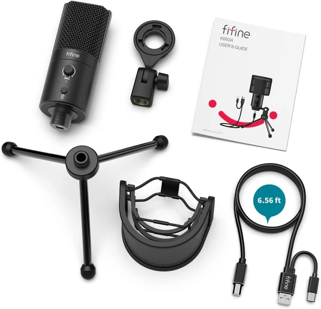 Alt view image 13 of 14 - FIFINE K683A USB Desktop PC Microphone for Recording Streaming | Studio Condenser Mic, Gain Knob, Mute Button, Headphone Jack, Extra USB-C Plug, Pop Filter for Computer and Mac