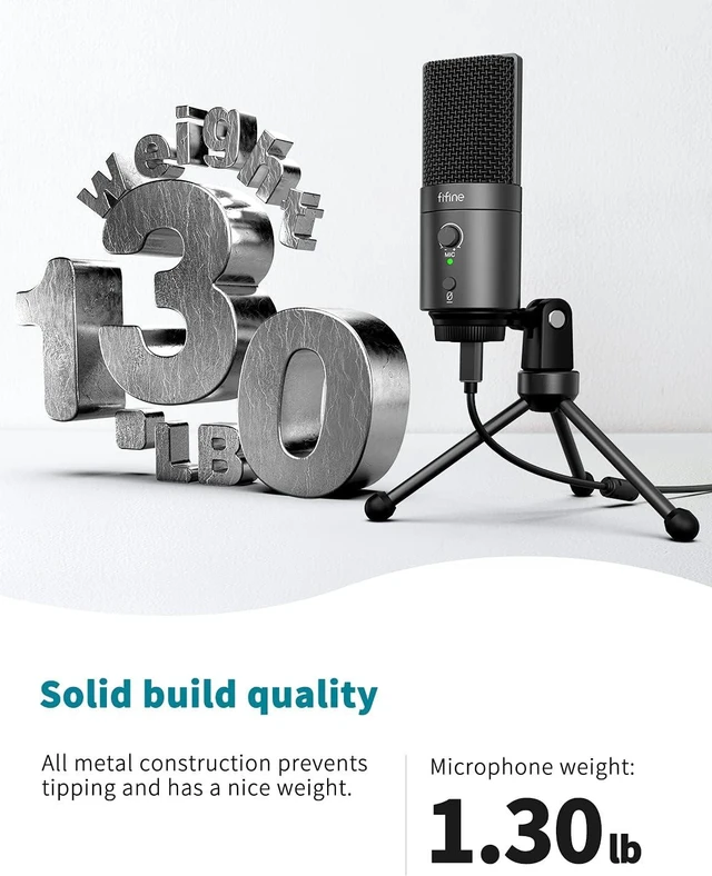 Alt view image 14 of 14 - FIFINE K683A USB Desktop PC Microphone for Recording Streaming | Studio Condenser Mic, Gain Knob, Mute Button, Headphone Jack, Extra USB-C Plug, Pop Filter for Computer and Mac