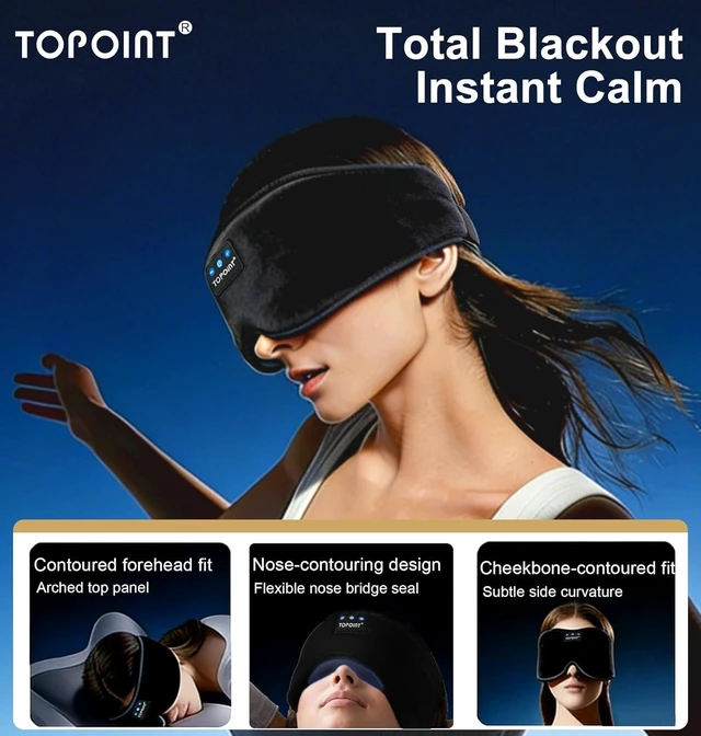 Alt view image 9 of 14 - TOPOINT Sleep Mask with Headphones Bluetooth 5.4 Wireless, Sleep Headphones Earphones Earbuds with Microphone HD Speakers Music, Blackout Eye Mask for Sleeping Travel Meditation Men Women Cool Gadgets