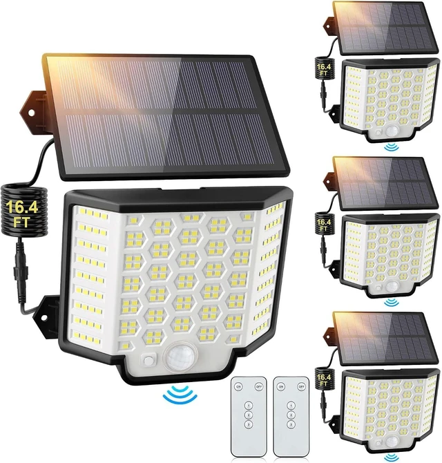Alt view image 8 of 14 - 4 Pack Solar Lights for Outside, LED Outdoor Motion Security Lights | Waterproof, 2000LM, Auto On/Off, Remote Control, Motion Sensor, 3 Modes, Yard Garage Flood Lighting