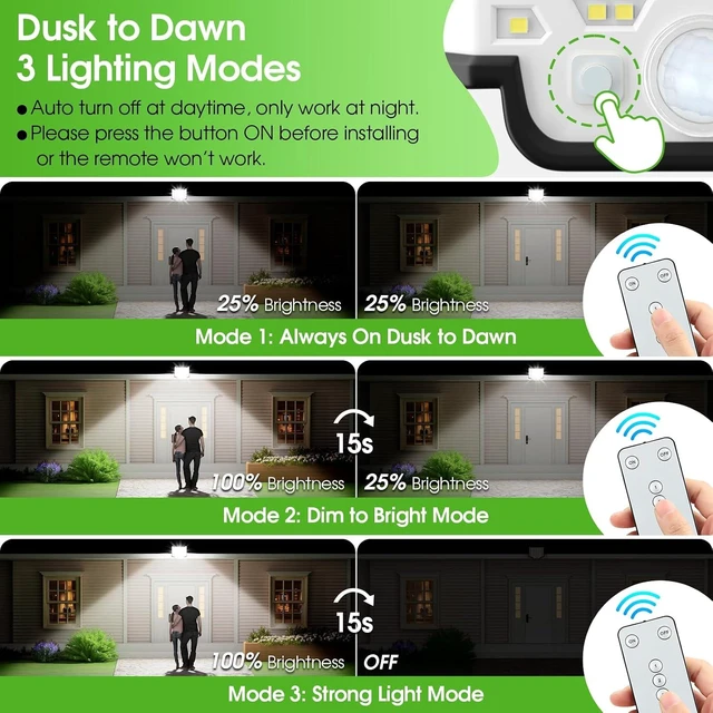 Alt view image 10 of 14 - 4 Pack Solar Lights for Outside, LED Outdoor Motion Security Lights | Waterproof, 2000LM, Auto On/Off, Remote Control, Motion Sensor, 3 Modes, Yard Garage Flood Lighting