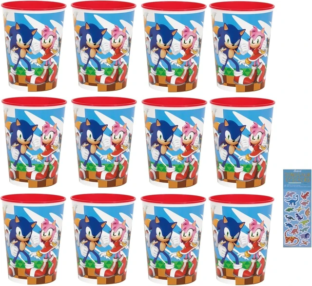 Alt view image 3 of 4 - Unique Sonic the Hedgehog Birthday Party Supplies Bundle includes 12 Plastic Reusable Cups 16oz and 1 Dinosaur Sticker Sheet