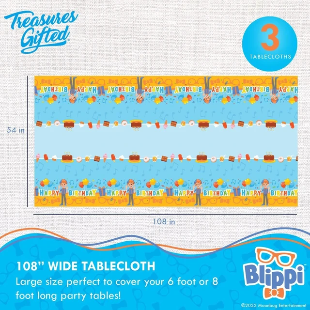 Alt view image 8 of 12 - Treasures Gifted Officially Licensed Blippi Birthday Party Supplies - Pack of 3 Tablecloth 54in x 108in - Blippi Party Decorations - Disposable Plastic Table Cloth Cover