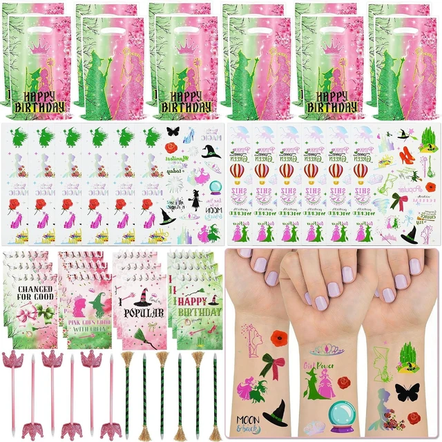 Alt view image 8 of 14 - 48Pcs Pink and Green Witch Party Favors, Witch Birthday Decorations, Ballpoint Pens, Notebooks, Temporary Tattoo Stickers, Classroom Rewards Student Birthday Gifts Party Supplies