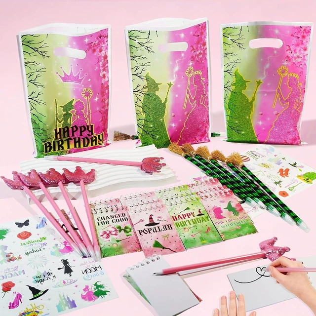 Alt view image 9 of 14 - 48Pcs Pink and Green Witch Party Favors, Witch Birthday Decorations, Ballpoint Pens, Notebooks, Temporary Tattoo Stickers, Classroom Rewards Student Birthday Gifts Party Supplies