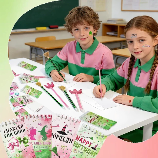 Alt view image 11 of 14 - 48Pcs Pink and Green Witch Party Favors, Witch Birthday Decorations, Ballpoint Pens, Notebooks, Temporary Tattoo Stickers, Classroom Rewards Student Birthday Gifts Party Supplies