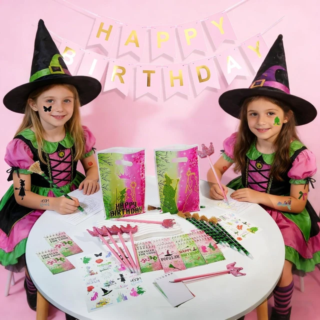 Alt view image 14 of 14 - 48Pcs Pink and Green Witch Party Favors, Witch Birthday Decorations, Ballpoint Pens, Notebooks, Temporary Tattoo Stickers, Classroom Rewards Student Birthday Gifts Party Supplies
