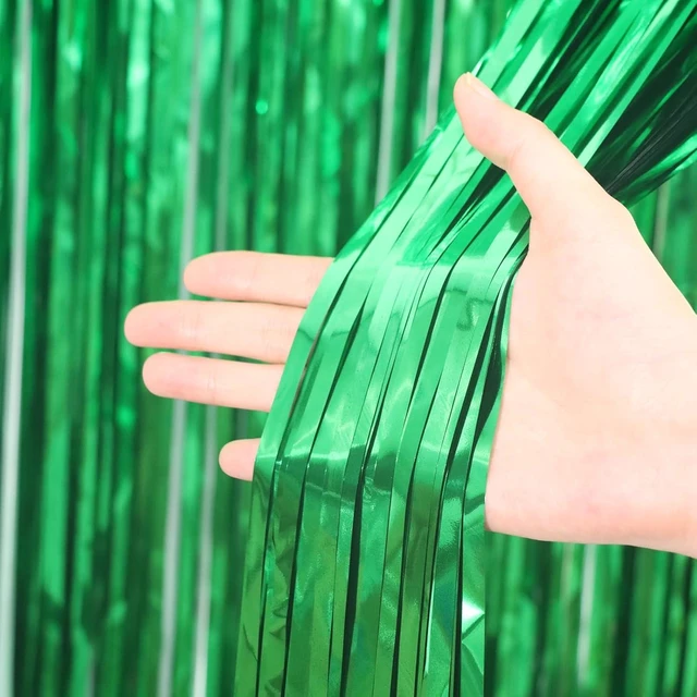 Alt view image 9 of 14 - Voircoloria 3.3 x 6.6 ft Foil Fringe Backdrop Curtains, Tinsel Streamers Party Decorations, Fringe Backdrop for Birthday, Baby Shower, Gender Reveal, Graduation (9, Green)