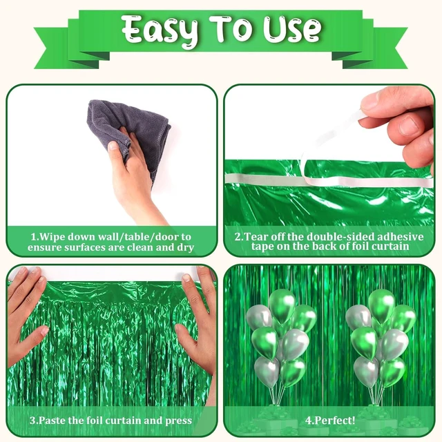 Alt view image 10 of 14 - Voircoloria 3.3 x 6.6 ft Foil Fringe Backdrop Curtains, Tinsel Streamers Party Decorations, Fringe Backdrop for Birthday, Baby Shower, Gender Reveal, Graduation (9, Green)