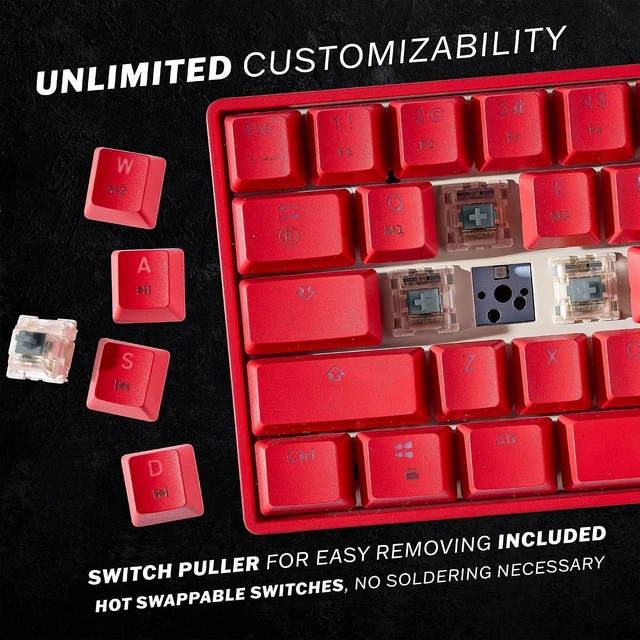 Alt view image 9 of 12 - HK Gaming GK61 Mechanical Gaming Keyboard 60 Percent | 61 RGB Rainbow LED Backlit Programmable Keys | USB Wired | for Mac and Windows PC | Hotswap Gateron Optical Blue Switches | Red
