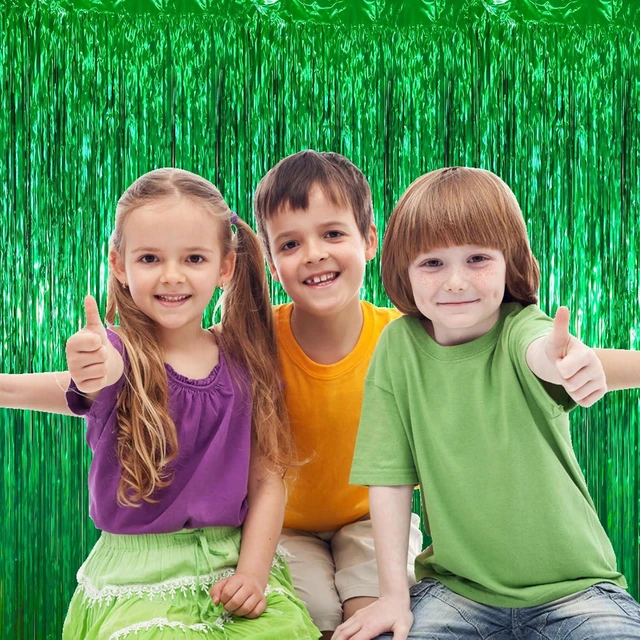 Alt view image 13 of 14 - Voircoloria 3.3 x 6.6 ft Foil Fringe Backdrop Curtains, Tinsel Streamers Party Decorations, Fringe Backdrop for Birthday, Baby Shower, Gender Reveal, Graduation (9, Green)