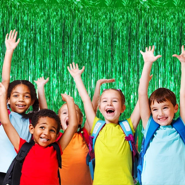 Alt view image 12 of 14 - Voircoloria 3.3 x 6.6 ft Foil Fringe Backdrop Curtains, Tinsel Streamers Party Decorations, Fringe Backdrop for Birthday, Baby Shower, Gender Reveal, Graduation (9, Green)