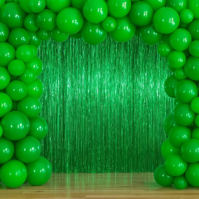 Alt view image 14 of 14 - Voircoloria 3.3 x 6.6 ft Foil Fringe Backdrop Curtains, Tinsel Streamers Party Decorations, Fringe Backdrop for Birthday, Baby Shower, Gender Reveal, Graduation (9, Green)