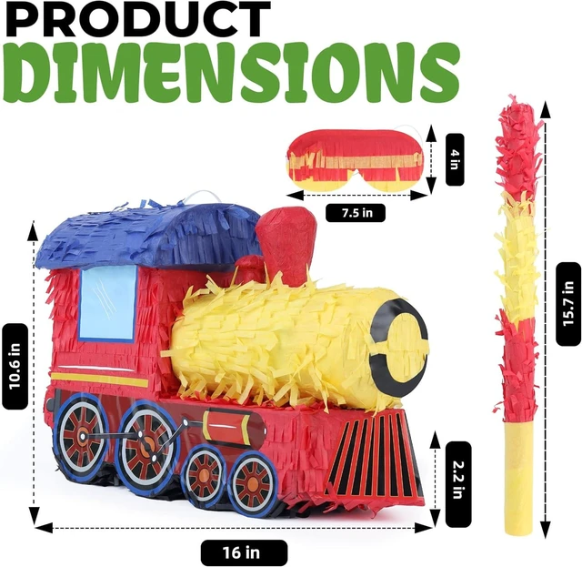 Alt view image 9 of 14 - 3D Train Pinata Bundle with a Blindfold and Bat (16x10.6x6.7 Inches), Train Pinata for Boys Birthday Party Supplies, Perfect for Birthday Party, Train Theme Party, Decoration