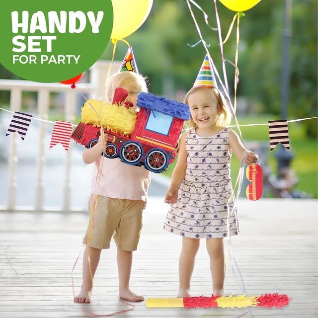 Alt view image 12 of 14 - 3D Train Pinata Bundle with a Blindfold and Bat (16x10.6x6.7 Inches), Train Pinata for Boys Birthday Party Supplies, Perfect for Birthday Party, Train Theme Party, Decoration