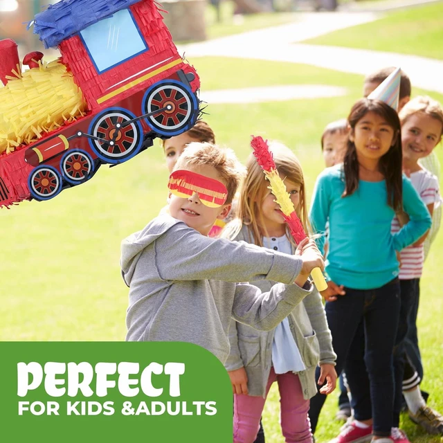 Alt view image 13 of 14 - 3D Train Pinata Bundle with a Blindfold and Bat (16x10.6x6.7 Inches), Train Pinata for Boys Birthday Party Supplies, Perfect for Birthday Party, Train Theme Party, Decoration