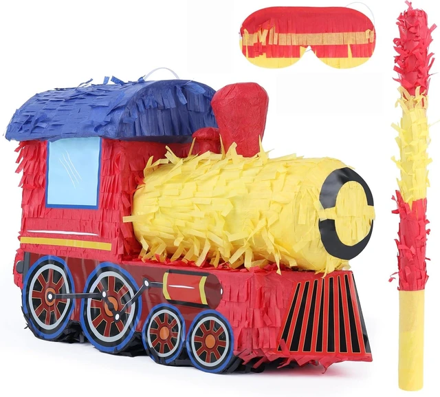 Alt view image 8 of 14 - 3D Train Pinata Bundle with a Blindfold and Bat (16x10.6x6.7 Inches), Train Pinata for Boys Birthday Party Supplies, Perfect for Birthday Party, Train Theme Party, Decoration