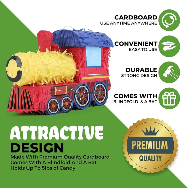 Alt view image 11 of 14 - 3D Train Pinata Bundle with a Blindfold and Bat (16x10.6x6.7 Inches), Train Pinata for Boys Birthday Party Supplies, Perfect for Birthday Party, Train Theme Party, Decoration