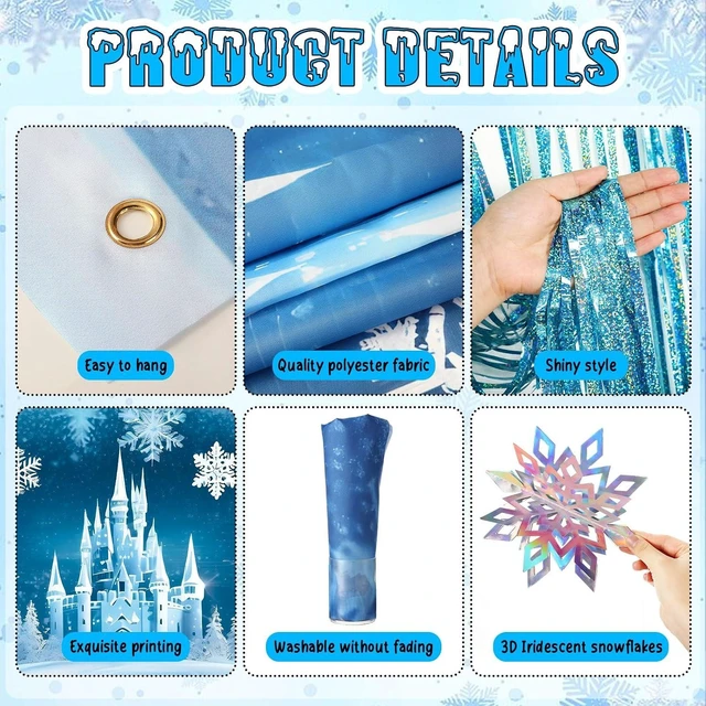 Alt view image 11 of 14 - Panelee Winter Iced Birthday Party Decorations Kit with Ice Snow Castle Banner Snowflakes Tassel Decors for Winter Birthday Wonderland Party Decoration Supplies