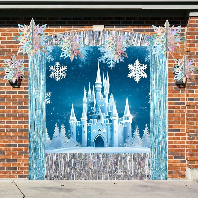 Alt view image 14 of 14 - Panelee Winter Iced Birthday Party Decorations Kit with Ice Snow Castle Banner Snowflakes Tassel Decors for Winter Birthday Wonderland Party Decoration Supplies