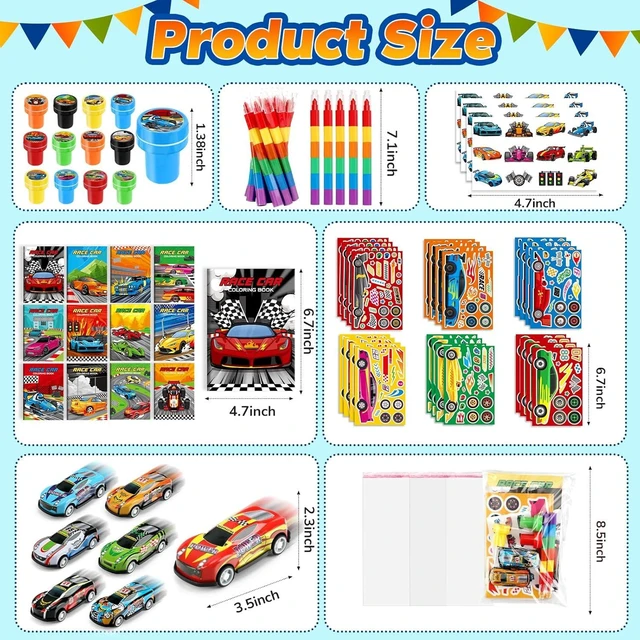 Alt view image 10 of 14 - BenLouis 84Pcs Race Car Party Favors Racing Theme Coloring Books Crayons Sticker Set Bulk for Kids Fast Racecar Wheels Birthday Goodie Bag Stuffer Classroom Gifts Rewards Craft Pinata Fillers