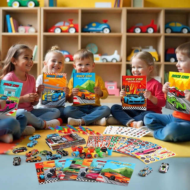 Alt view image 13 of 14 - BenLouis 84Pcs Race Car Party Favors Racing Theme Coloring Books Crayons Sticker Set Bulk for Kids Fast Racecar Wheels Birthday Goodie Bag Stuffer Classroom Gifts Rewards Craft Pinata Fillers
