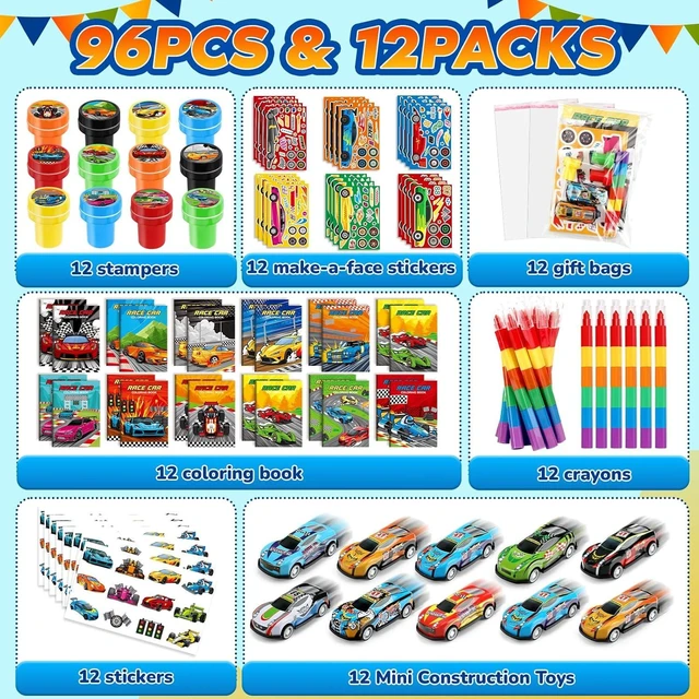 Alt view image 9 of 14 - BenLouis 84Pcs Race Car Party Favors Racing Theme Coloring Books Crayons Sticker Set Bulk for Kids Fast Racecar Wheels Birthday Goodie Bag Stuffer Classroom Gifts Rewards Craft Pinata Fillers
