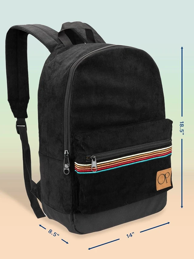 Alt view image 10 of 14 - Ocean Pacific OG Corduroy Backpack for Travel, Sports, Beach, Work, Casual Daypack for Men Women Fits 15.6 Inch Laptop (Black)