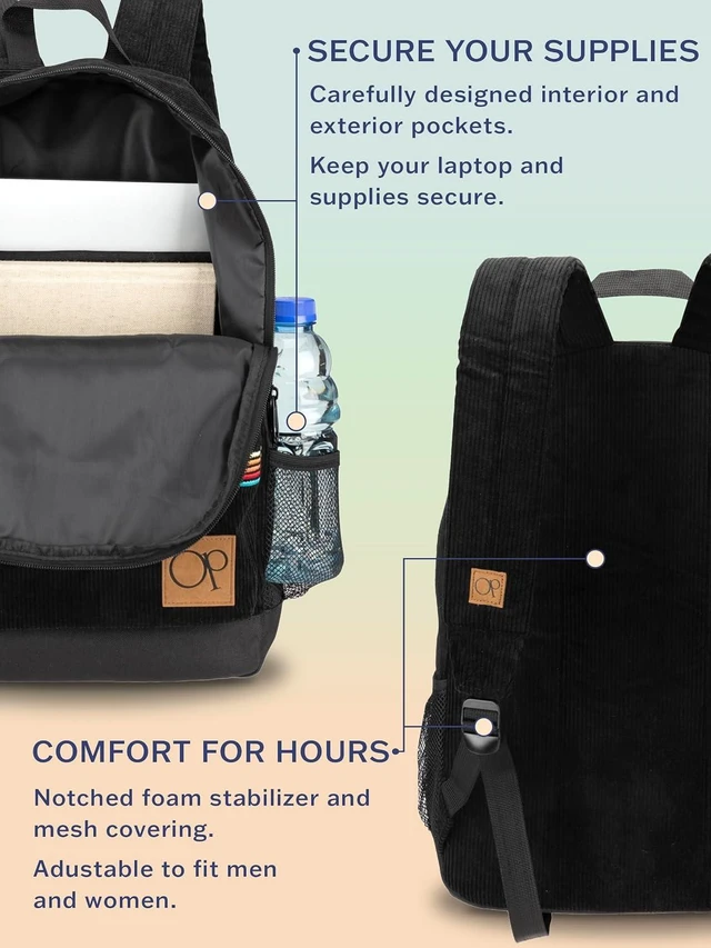 Alt view image 12 of 14 - Ocean Pacific OG Corduroy Backpack for Travel, Sports, Beach, Work, Casual Daypack for Men Women Fits 15.6 Inch Laptop (Black)