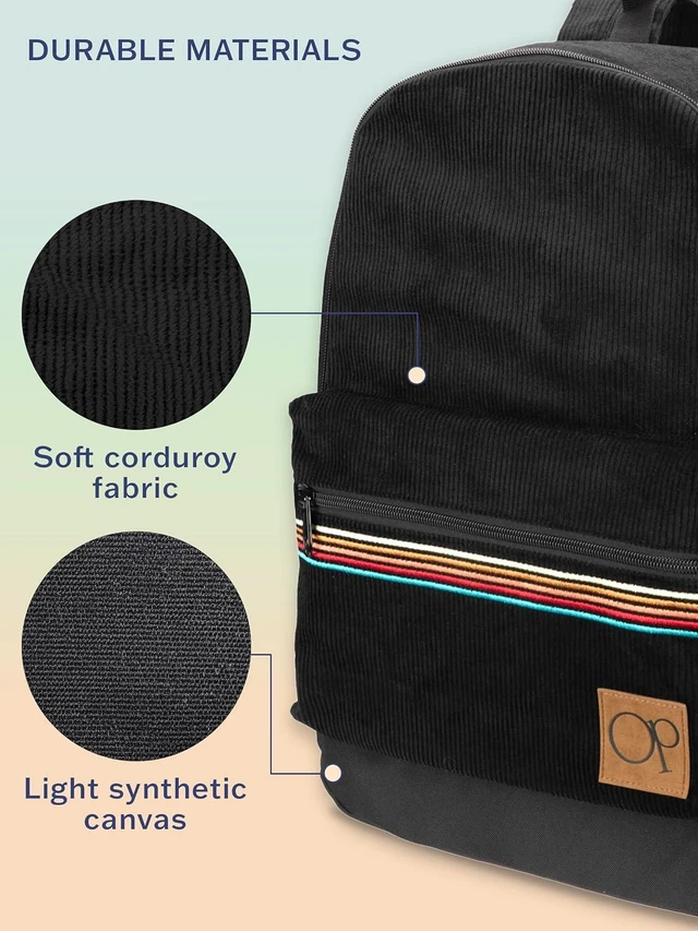 Alt view image 13 of 14 - Ocean Pacific OG Corduroy Backpack for Travel, Sports, Beach, Work, Casual Daypack for Men Women Fits 15.6 Inch Laptop (Black)