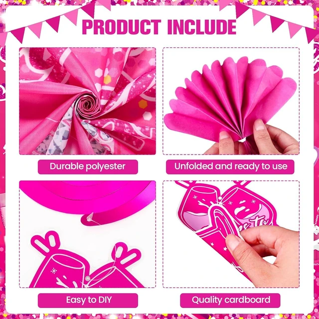 Alt view image 14 of 14 - Pink 16th Birthday Decorations for Girls Hot Pink Sweet 16 Birthday Banner Honeycomb Centerpiece Balloons Hanging Swirls Paper Pompoms Sash Kit Sweet Sixteen Bday Party Supplies