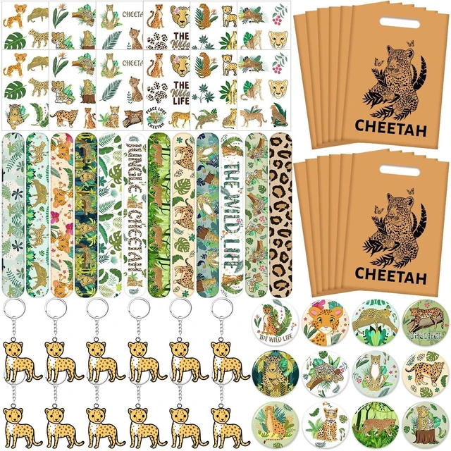 Alt view image 8 of 14 - Cheetah Party Favors Cheetah Theme Slap Bracelets Key Chains Badge Temporary Tattoos Gift Bags for Kids Jungle Leopard Cheetah Birthday Party Baby Shower Safari Party Supplies