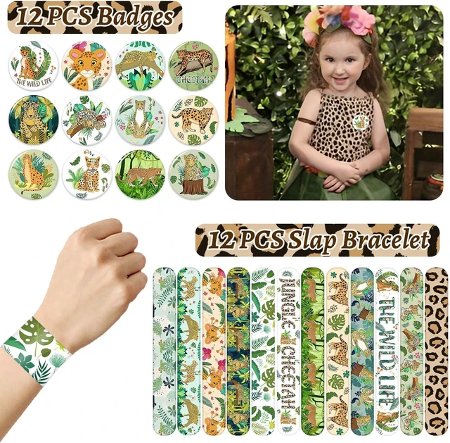 Alt view image 11 of 14 - Cheetah Party Favors Cheetah Theme Slap Bracelets Key Chains Badge Temporary Tattoos Gift Bags for Kids Jungle Leopard Cheetah Birthday Party Baby Shower Safari Party Supplies