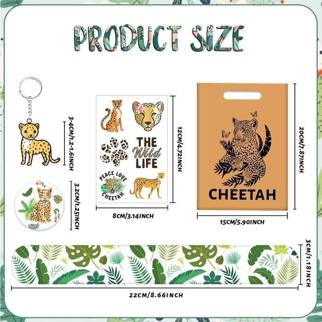 Alt view image 9 of 14 - Cheetah Party Favors Cheetah Theme Slap Bracelets Key Chains Badge Temporary Tattoos Gift Bags for Kids Jungle Leopard Cheetah Birthday Party Baby Shower Safari Party Supplies