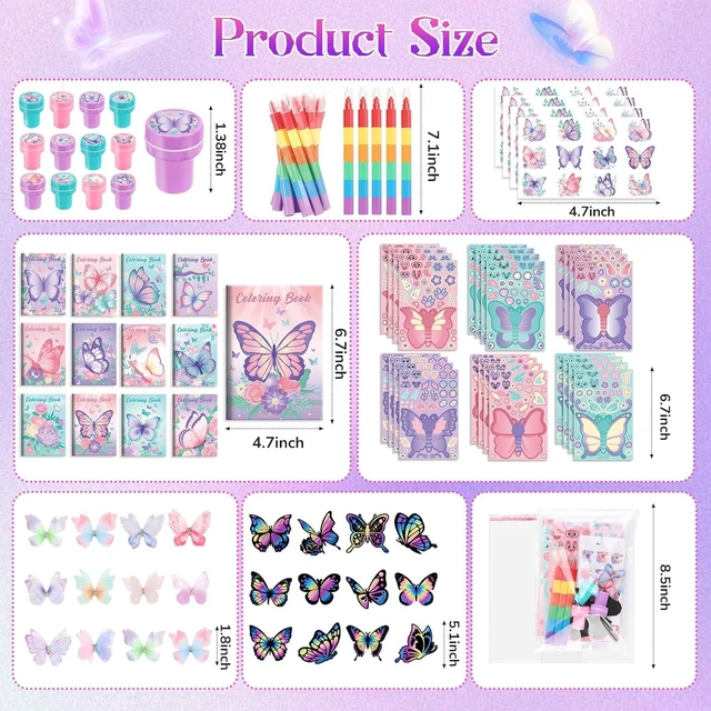 Alt view image 9 of 12 - BenLouis 96Pcs Butterfly Party Favors Butterfly Fairy Coloring Books Crayon Stickers Set Bulk for Kids Butterfly Birthday Decor Spring Flower Tea Goodie Bag Stuffers Classroom Gifts Pinata Filler
