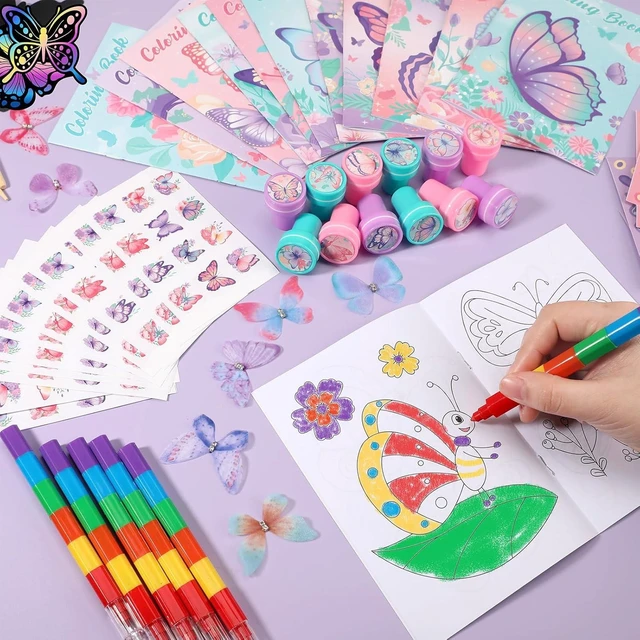 Alt view image 10 of 12 - BenLouis 96Pcs Butterfly Party Favors Butterfly Fairy Coloring Books Crayon Stickers Set Bulk for Kids Butterfly Birthday Decor Spring Flower Tea Goodie Bag Stuffers Classroom Gifts Pinata Filler
