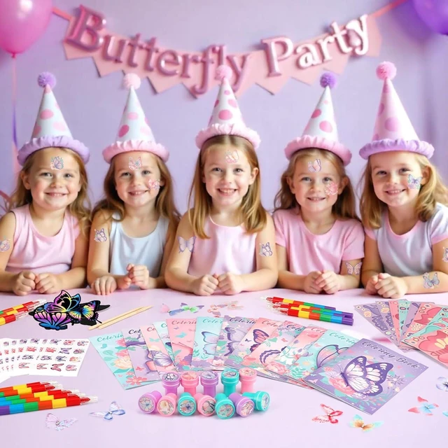 Alt view image 11 of 12 - BenLouis 96Pcs Butterfly Party Favors Butterfly Fairy Coloring Books Crayon Stickers Set Bulk for Kids Butterfly Birthday Decor Spring Flower Tea Goodie Bag Stuffers Classroom Gifts Pinata Filler