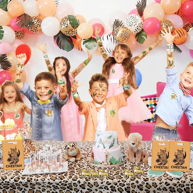 Alt view image 13 of 14 - Cheetah Party Favors Cheetah Theme Slap Bracelets Key Chains Badge Temporary Tattoos Gift Bags for Kids Jungle Leopard Cheetah Birthday Party Baby Shower Safari Party Supplies