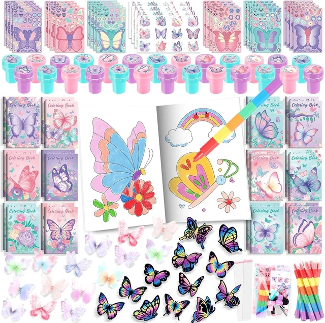 Alt view image 7 of 12 - BenLouis 96Pcs Butterfly Party Favors Butterfly Fairy Coloring Books Crayon Stickers Set Bulk for Kids Butterfly Birthday Decor Spring Flower Tea Goodie Bag Stuffers Classroom Gifts Pinata Filler