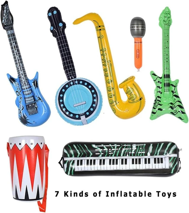Alt view image 9 of 14 - Max Fun Inflatable Rock Star Toy Set, 30 PCS 80s 90s Party Decorations Inflatable Party Props Musical Instrument Blow up Guitar Inflate Rock Band for Carnival Party Favors Rock and Roll Party Supplies