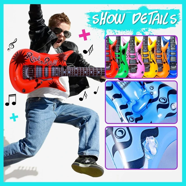 Alt view image 10 of 14 - Max Fun Inflatable Rock Star Toy Set, 30 PCS 80s 90s Party Decorations Inflatable Party Props Musical Instrument Blow up Guitar Inflate Rock Band for Carnival Party Favors Rock and Roll Party Supplies