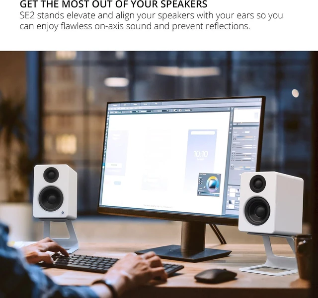 Alt view image 13 of 14 - Kanto SE2 Elevated Desktop Speaker Stands for Small Speakers & Compact 2-3 Studio Monitors | 3.8 Tall | Supports 7.1 lbs | Damping 1.5 mm Silicone Padding | Pair | White