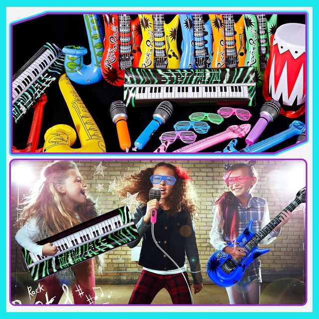 Alt view image 13 of 14 - Max Fun Inflatable Rock Star Toy Set, 30 PCS 80s 90s Party Decorations Inflatable Party Props Musical Instrument Blow up Guitar Inflate Rock Band for Carnival Party Favors Rock and Roll Party Supplies