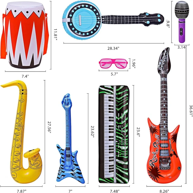 Alt view image 12 of 14 - Max Fun Inflatable Rock Star Toy Set, 30 PCS 80s 90s Party Decorations Inflatable Party Props Musical Instrument Blow up Guitar Inflate Rock Band for Carnival Party Favors Rock and Roll Party Supplies